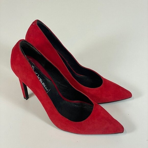 Jeffrey Campbell Womens Pointed Toe Velvet Stiletto Shoes Red 38 Y2k Pumps - Picture 1 of 10
